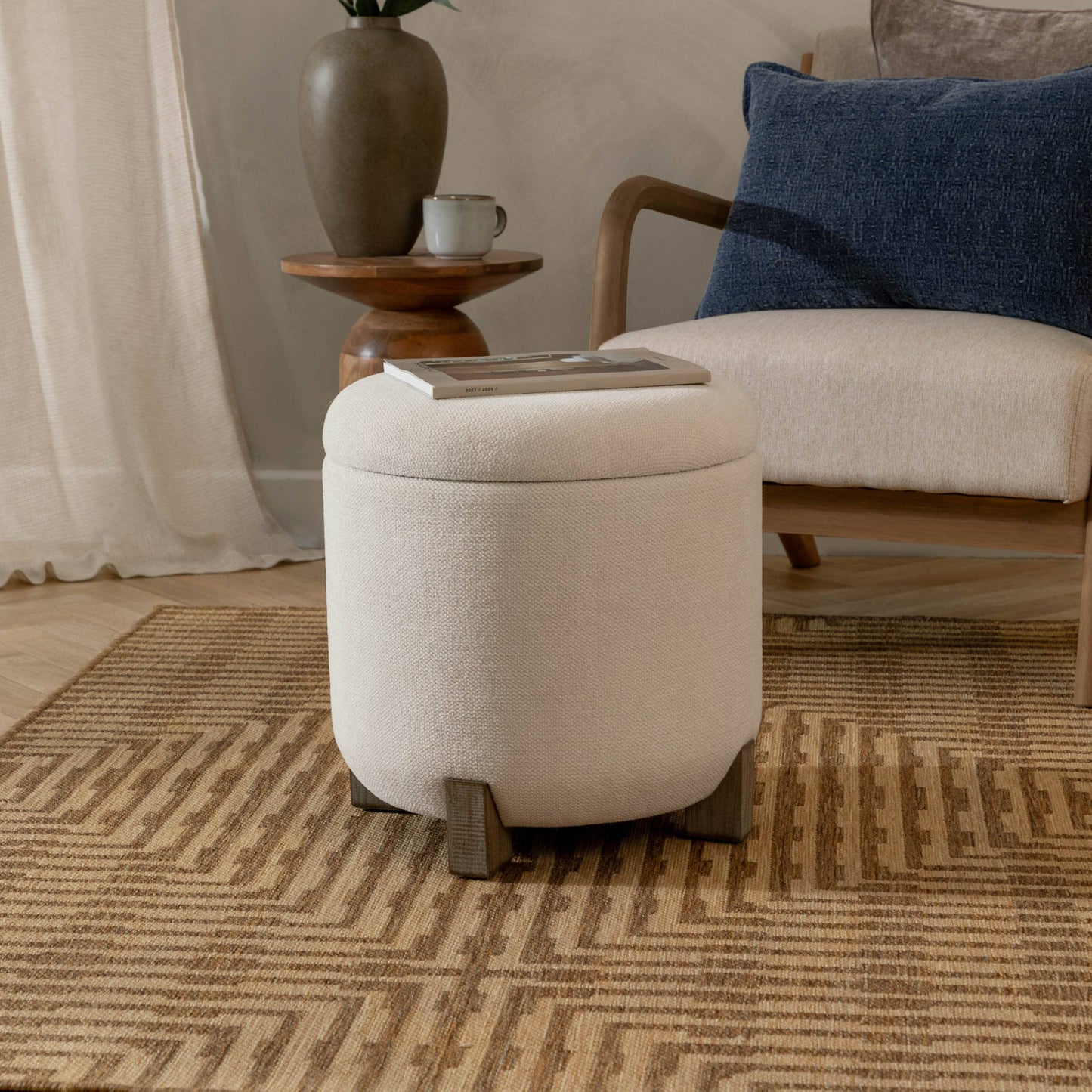 Neven Storage Footstool Ecru