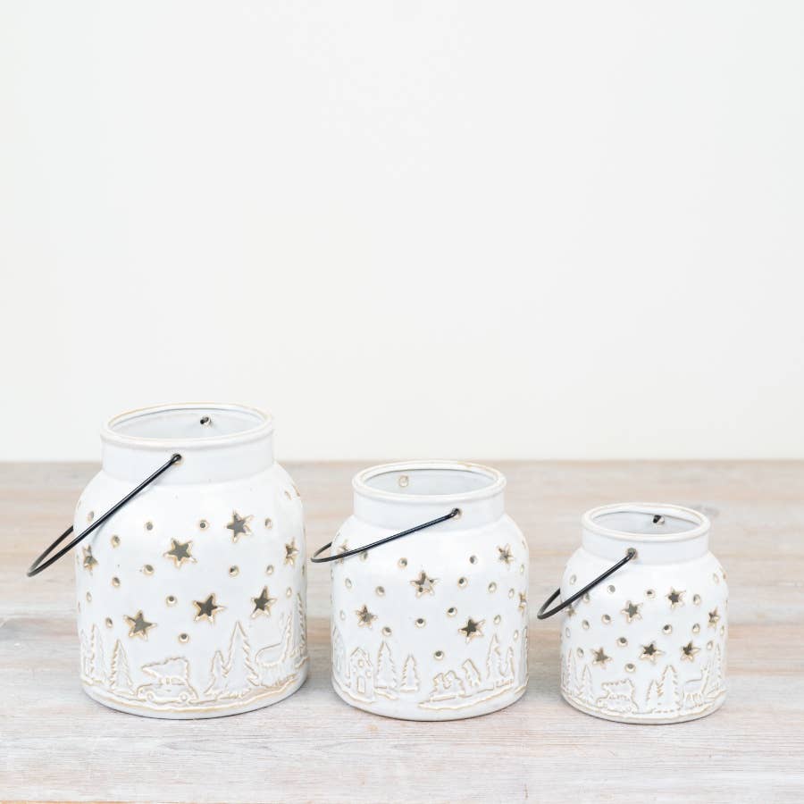 White Festive Scene Lantern 15cm