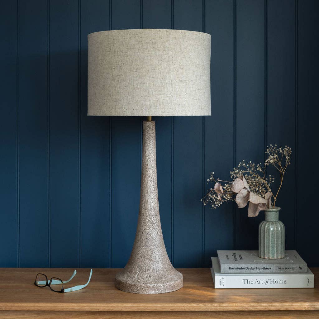 Backwell Sandblasted Medium Table Lamp, with Cream Linen Shade - Bluebell and Willow