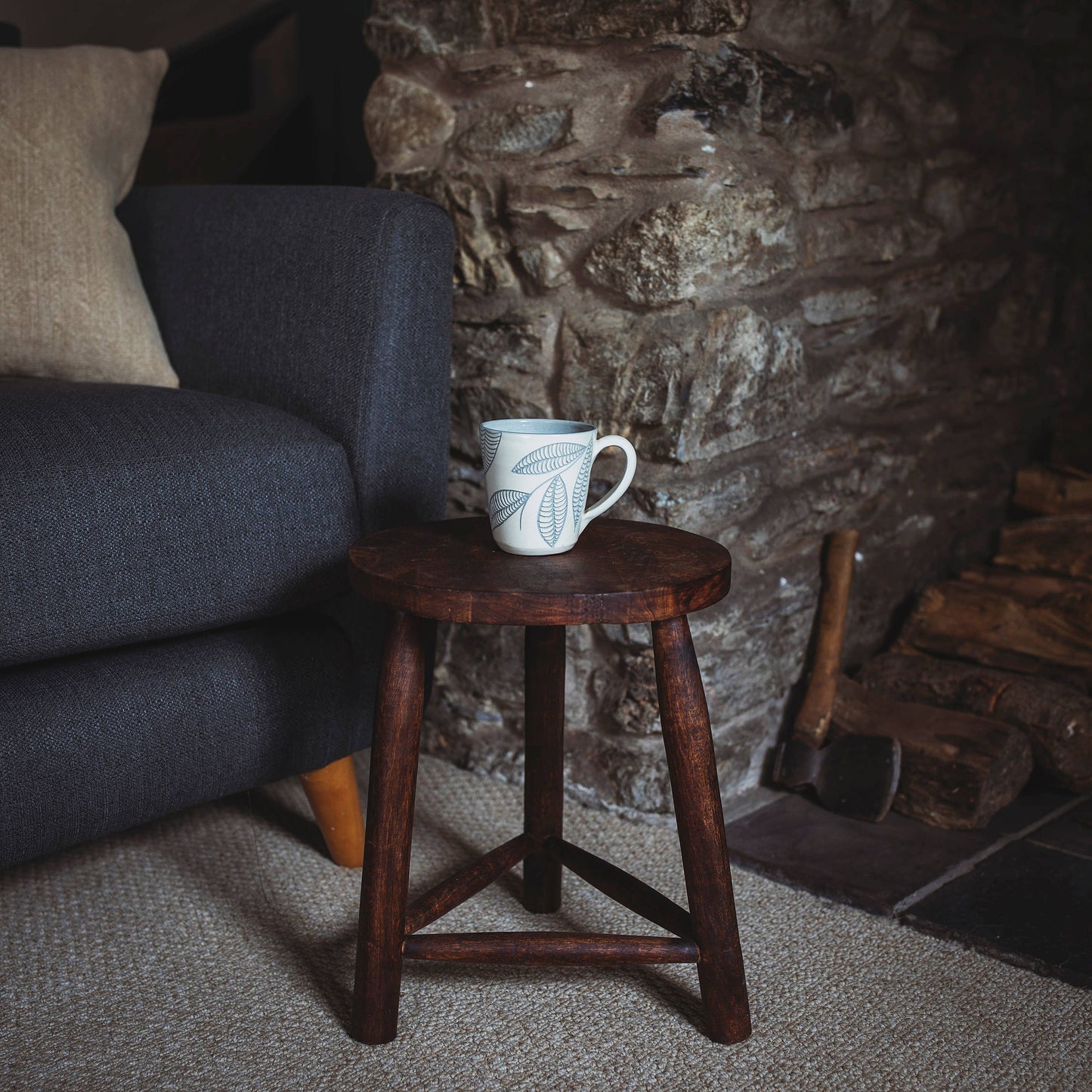 Shorter Three Legged Mango Wood Stool - Bluebell and Willow