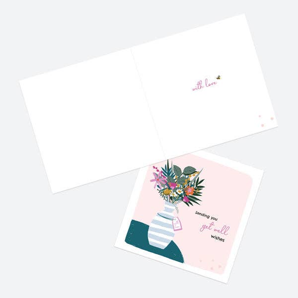 Get Well Soon Card - Pretty Wildflowers - Vase - Bluebell and Willow