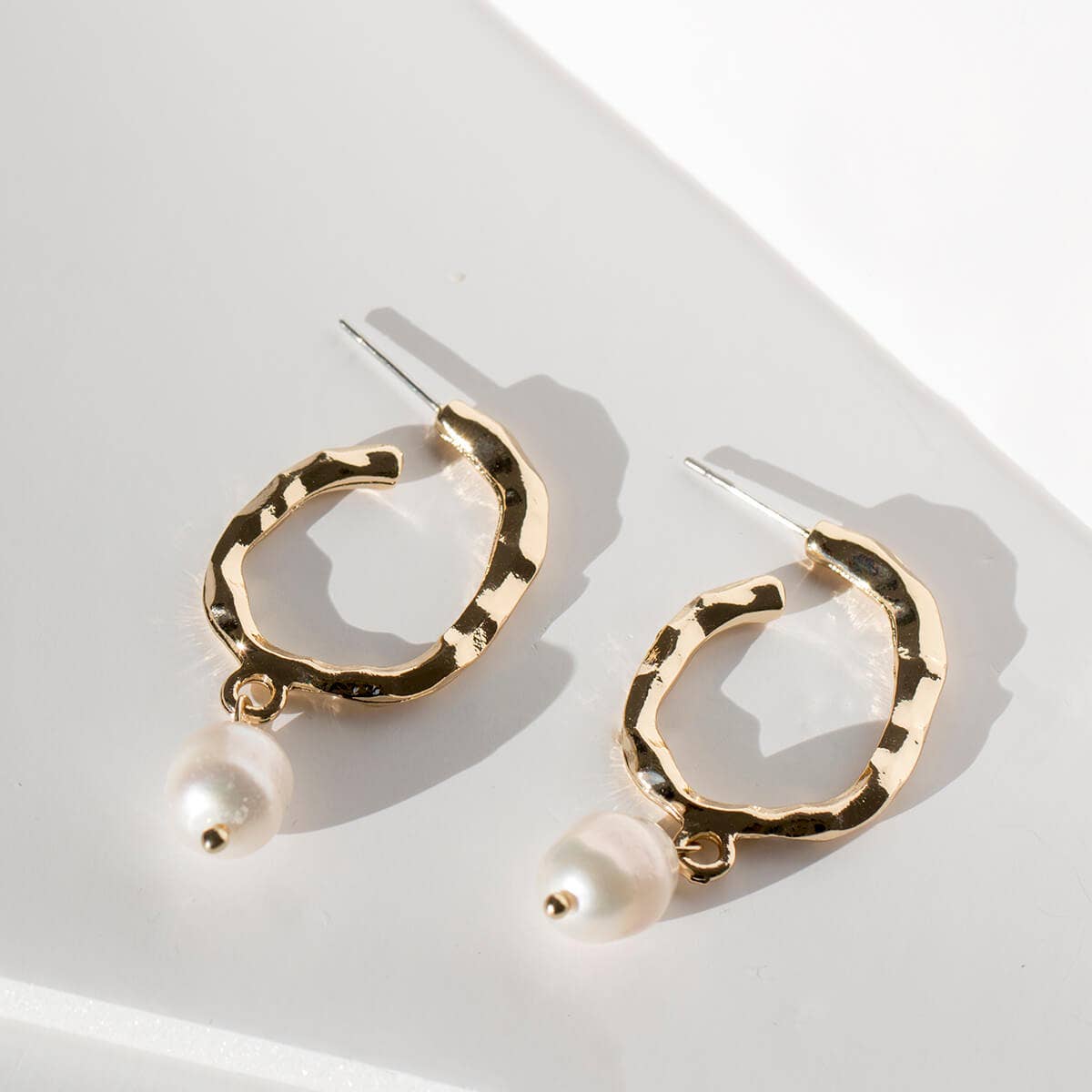 Biwa Freshwater Pearl Gold Ripple Earrings
