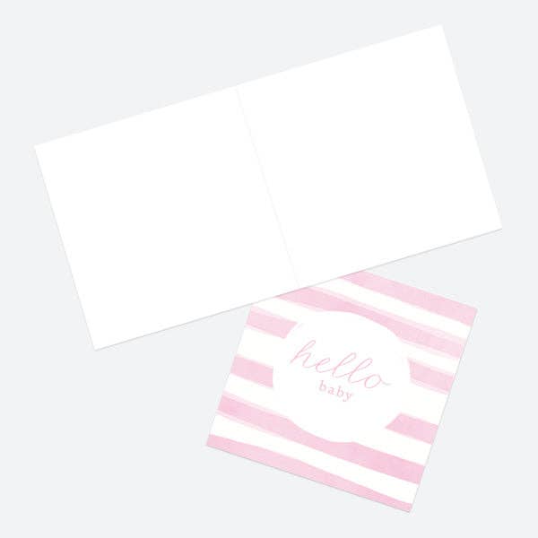New Baby Card - Watercolour Stripes - Pink - Bluebell and Willow