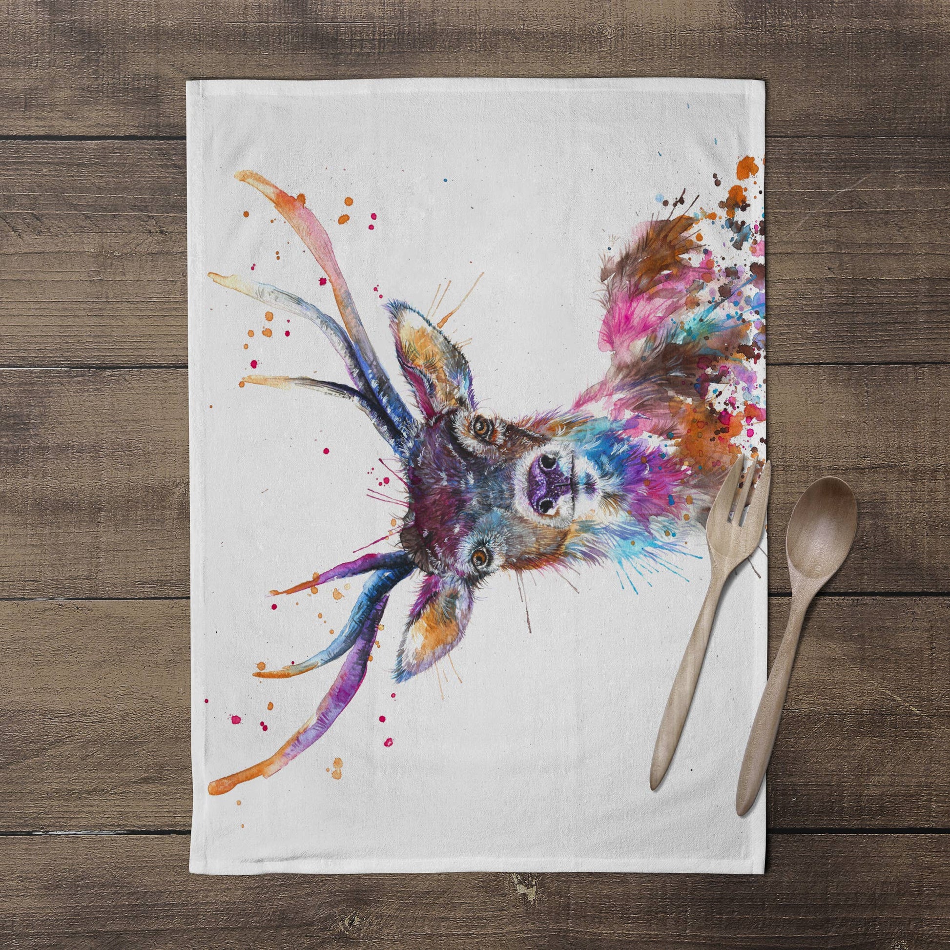 Splatter Rainbow Stag Tea Towel - Bluebell and Willow