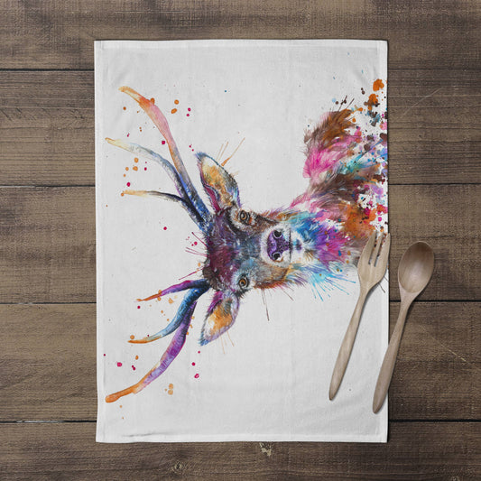 Splatter Rainbow Stag Tea Towel - Bluebell and Willow