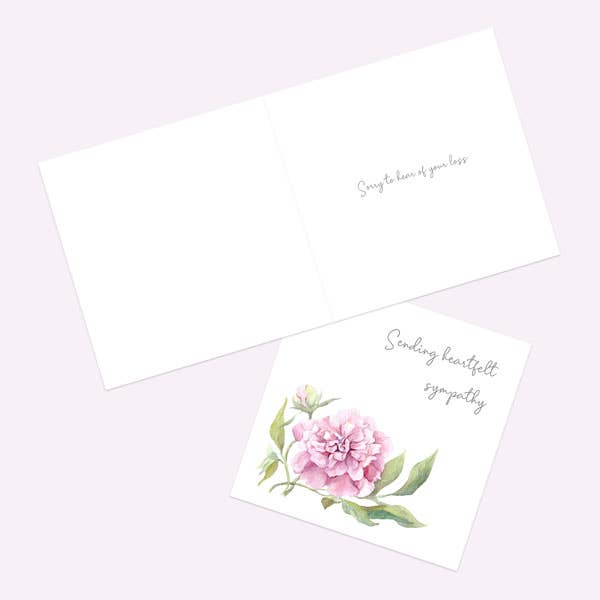 Sympathy Card - Pink Peony Sending Heartfelt Sympathy - Bluebell and Willow