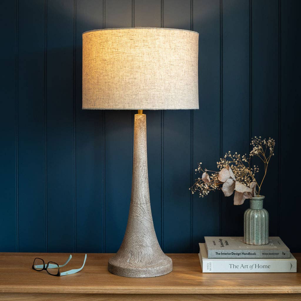 Backwell Sandblasted Medium Table Lamp, with Cream Linen Shade - Bluebell and Willow