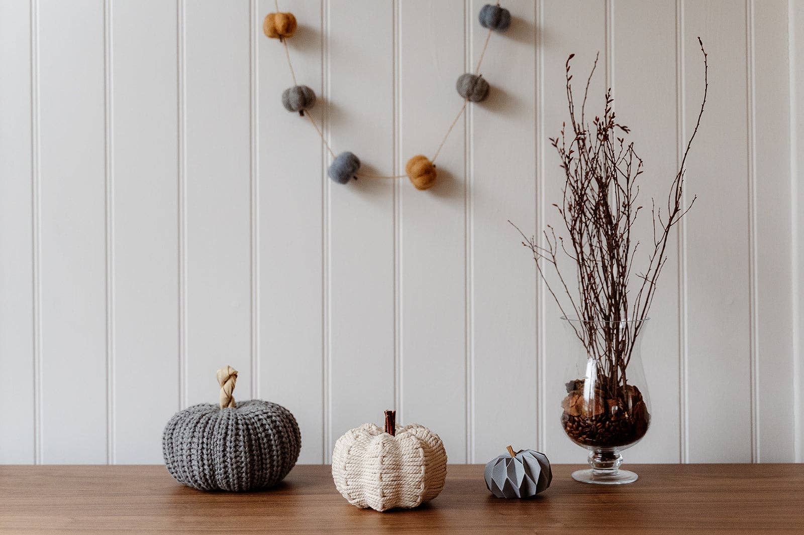 Cream Rope Pumpkin With Wooden Stalk - Bluebell and Willow