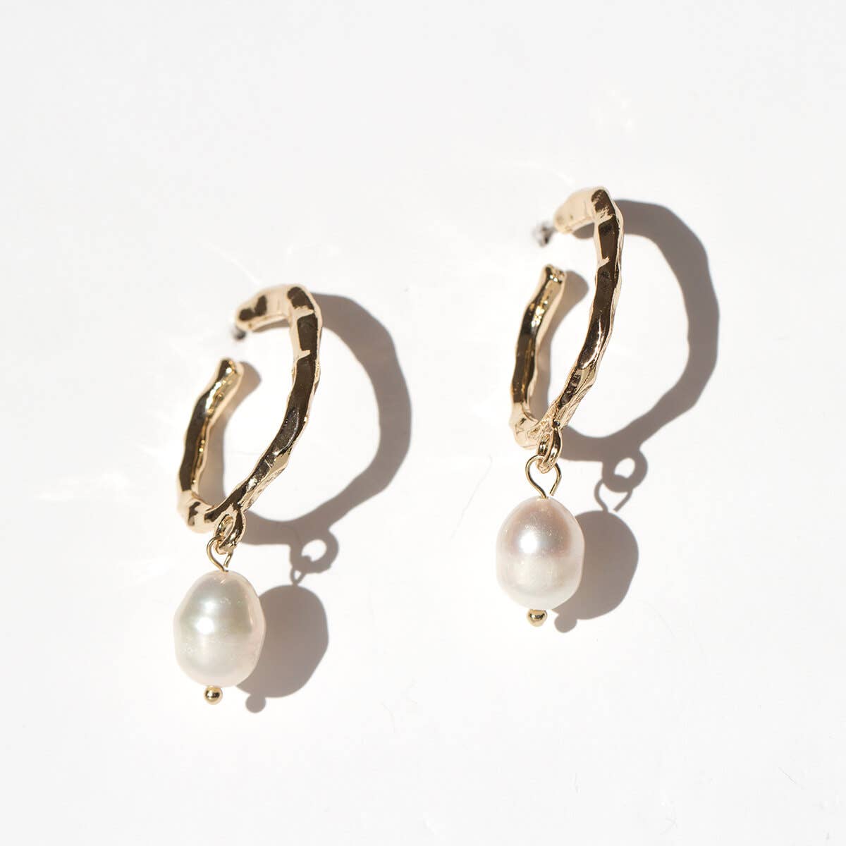 Biwa Freshwater Pearl Gold Ripple Earrings