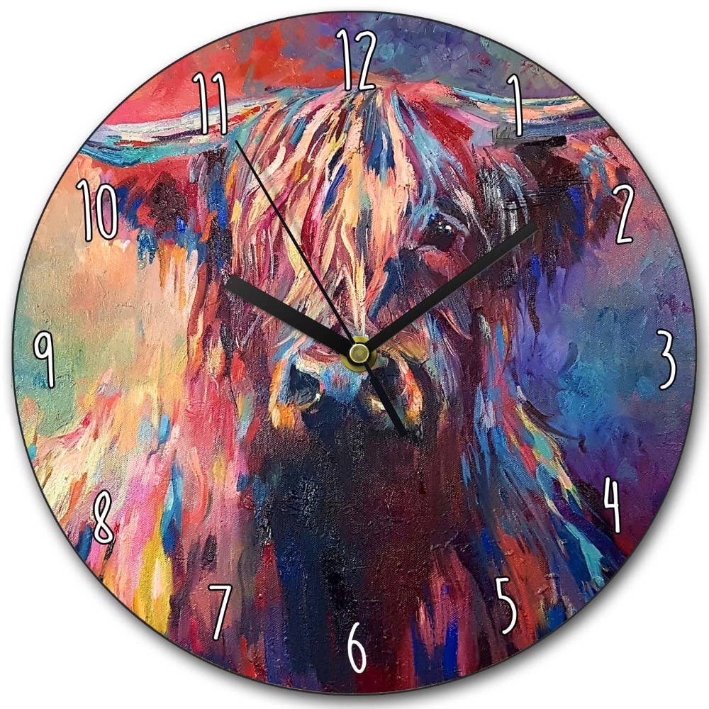 Highland Cow Clock - Bluebell and Willow