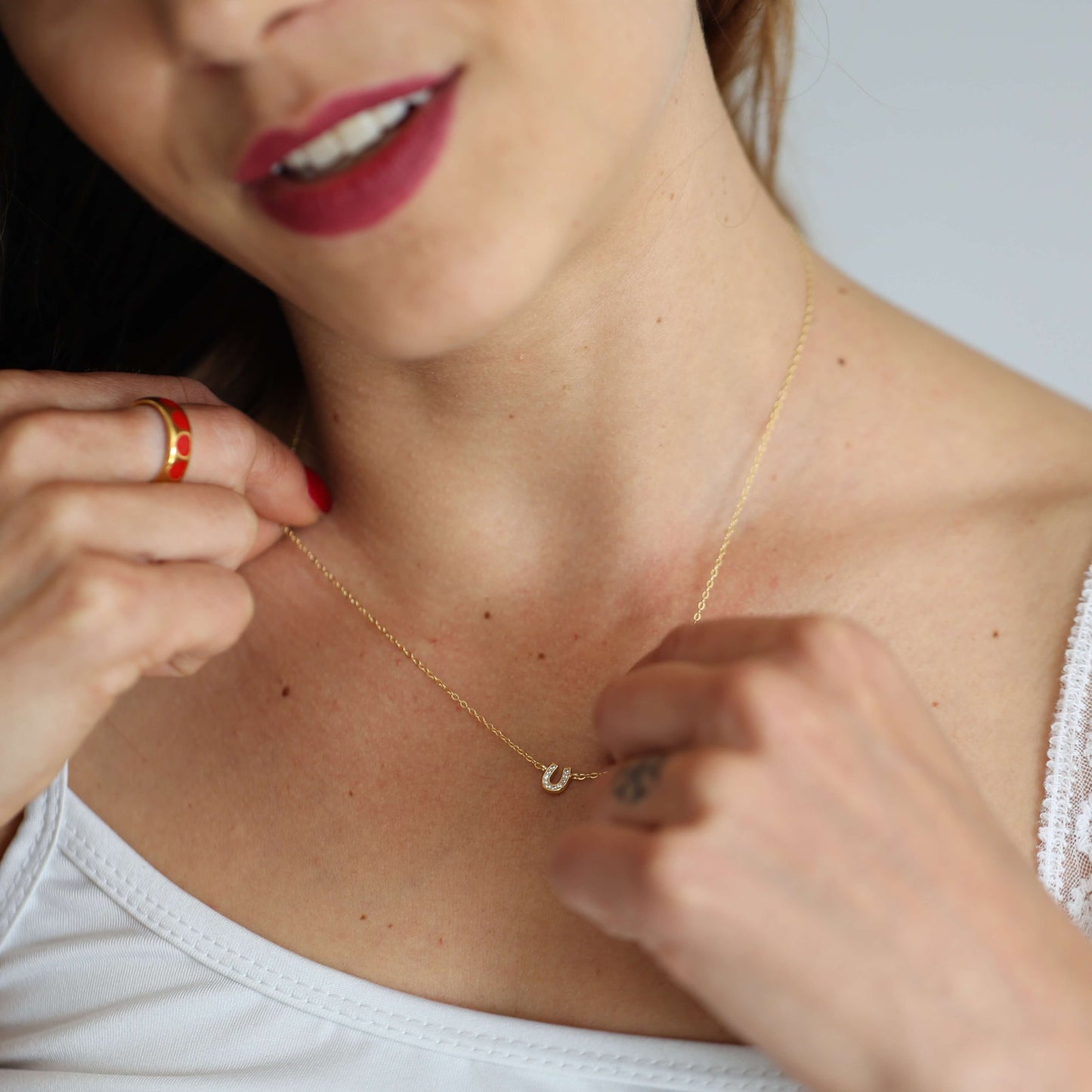 Sterling Silver Delicate Crystal Horseshoe Necklace