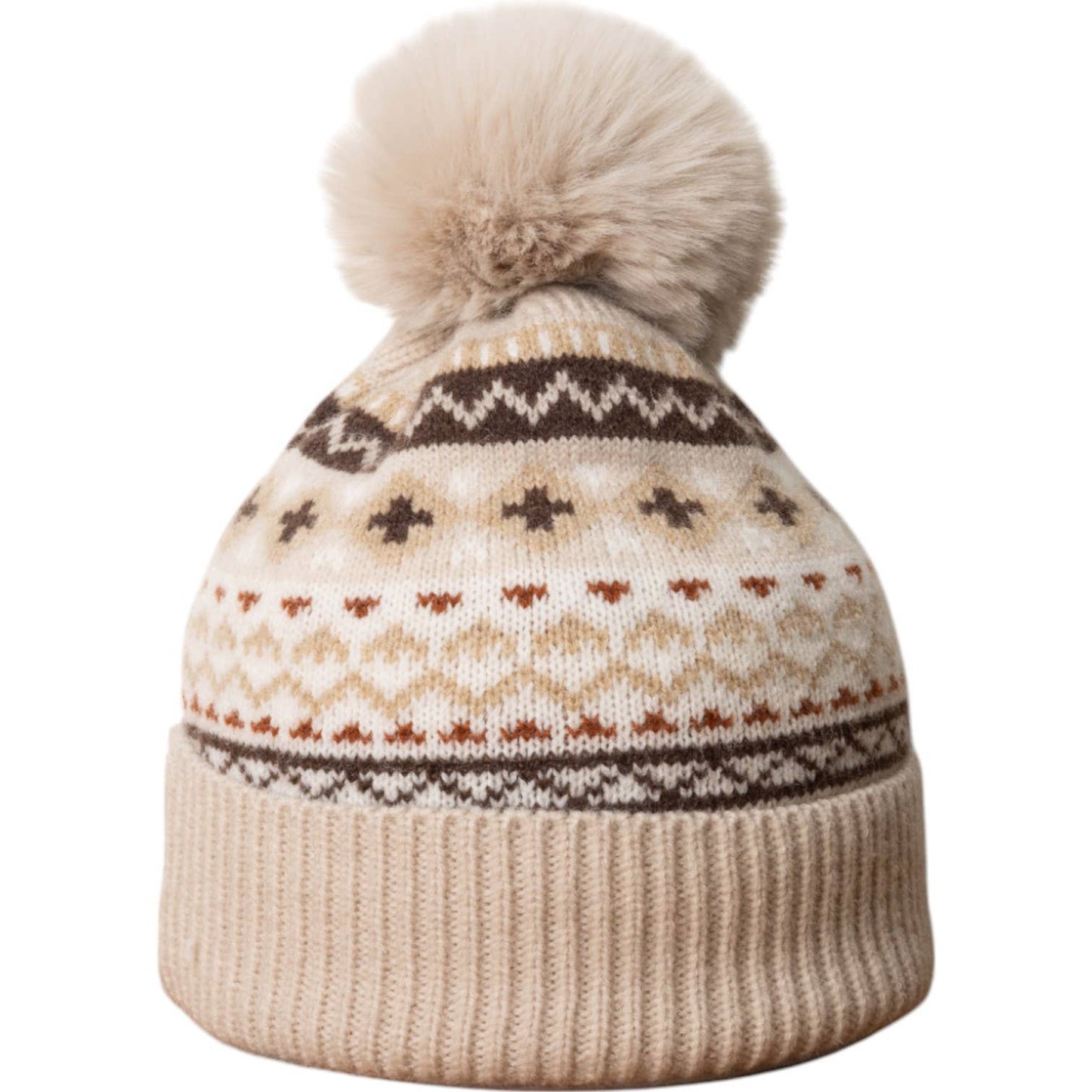 Unisex Beige Nordic Cosy Bobble Hat