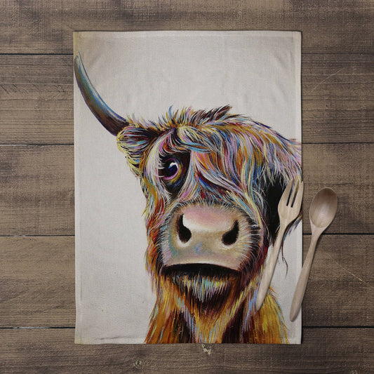 A Bad Hair Day Highland Cow Tea Towel - Bluebell and Willow
