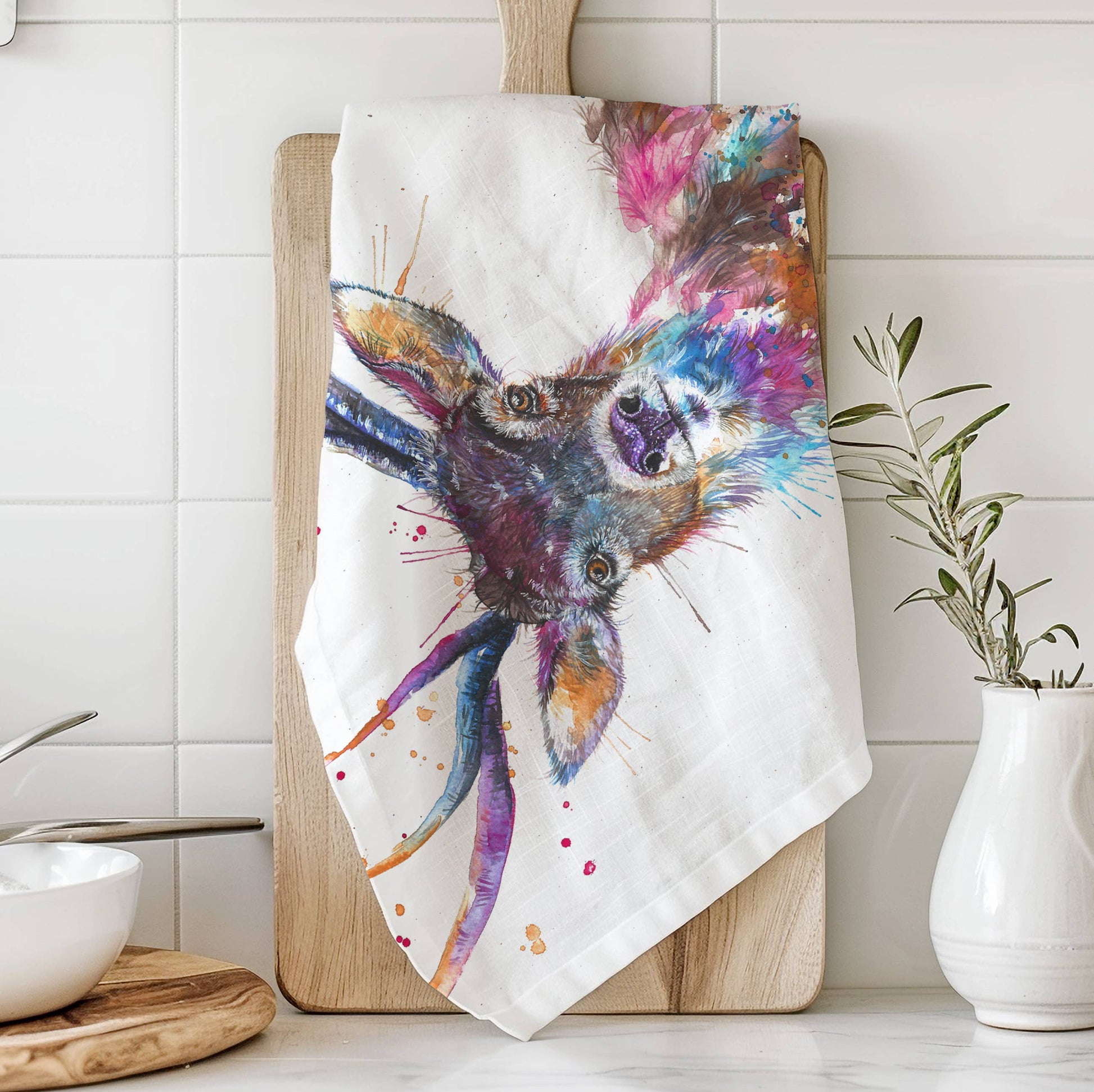 Splatter Rainbow Stag Tea Towel - Bluebell and Willow