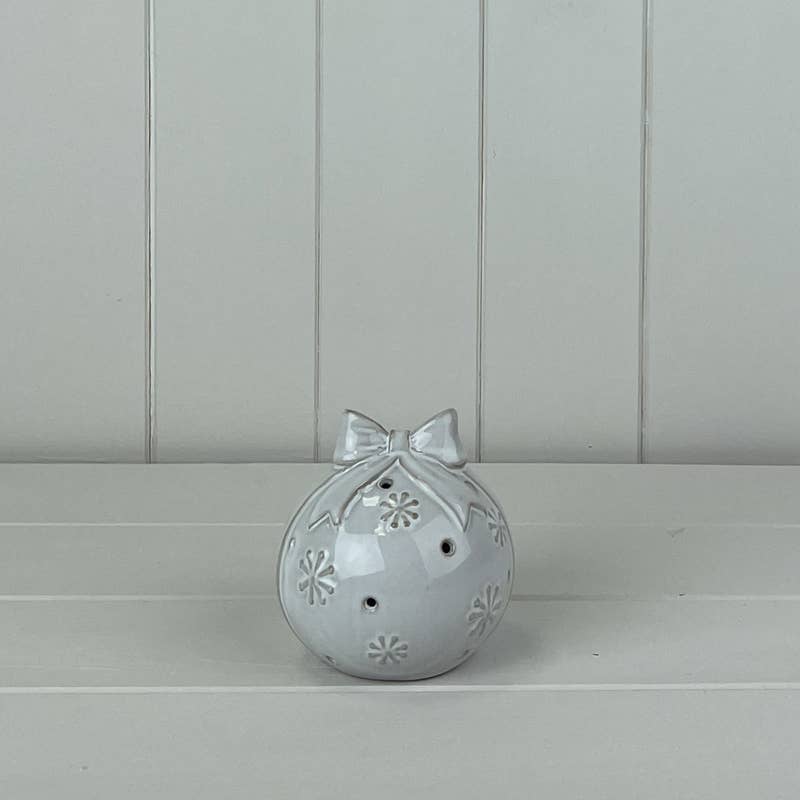 Glazed Ceramic Bauble With Bow Ornament (small)