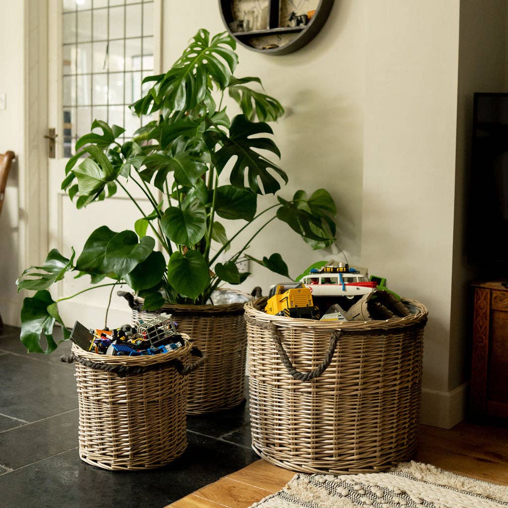 Rope Wicker Lined Storage Basket Planter | Log: large - Bluebell and Willow