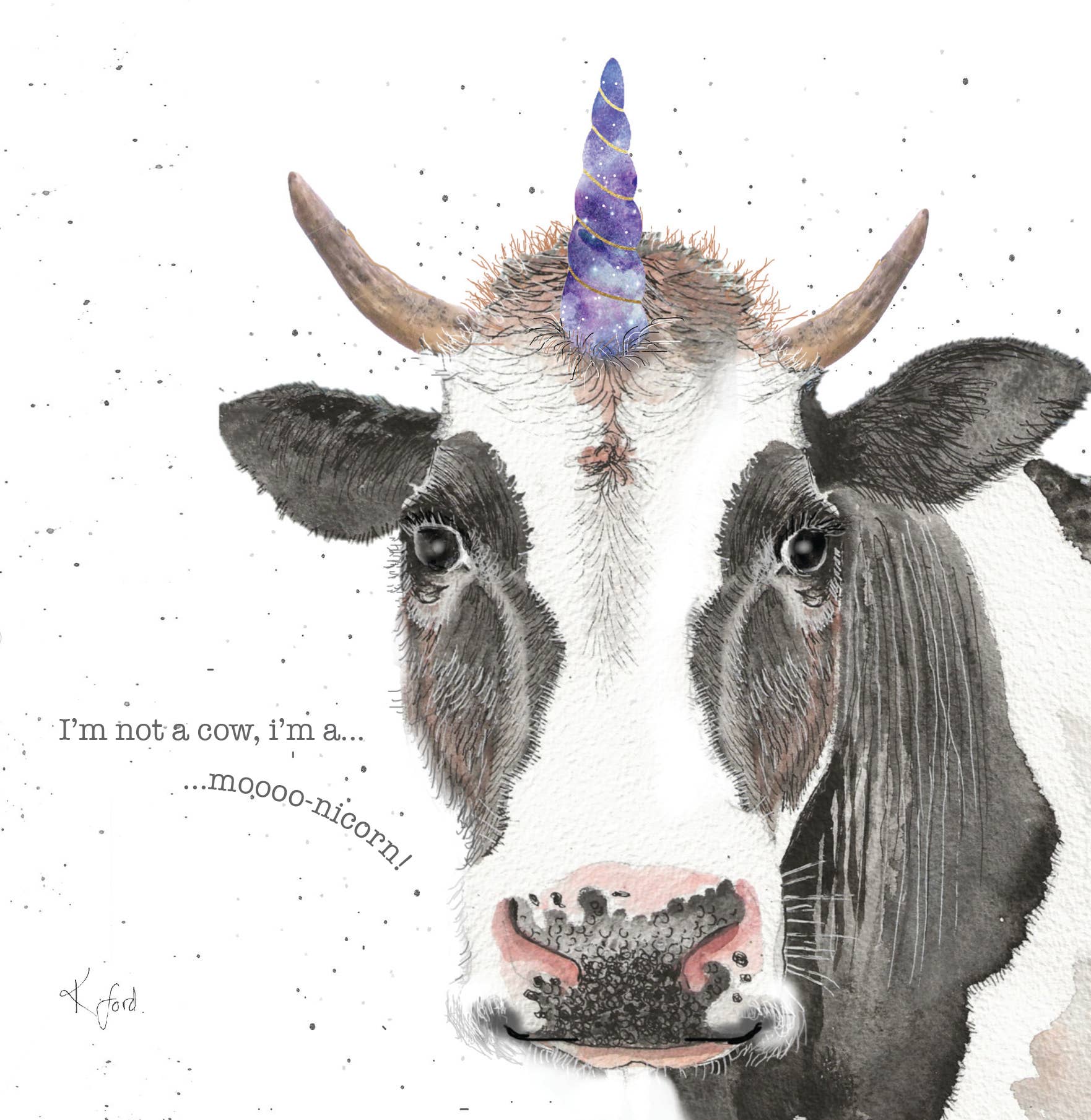 "Moonicor" Cow/Unicorn greeting card - Bluebell and Willow