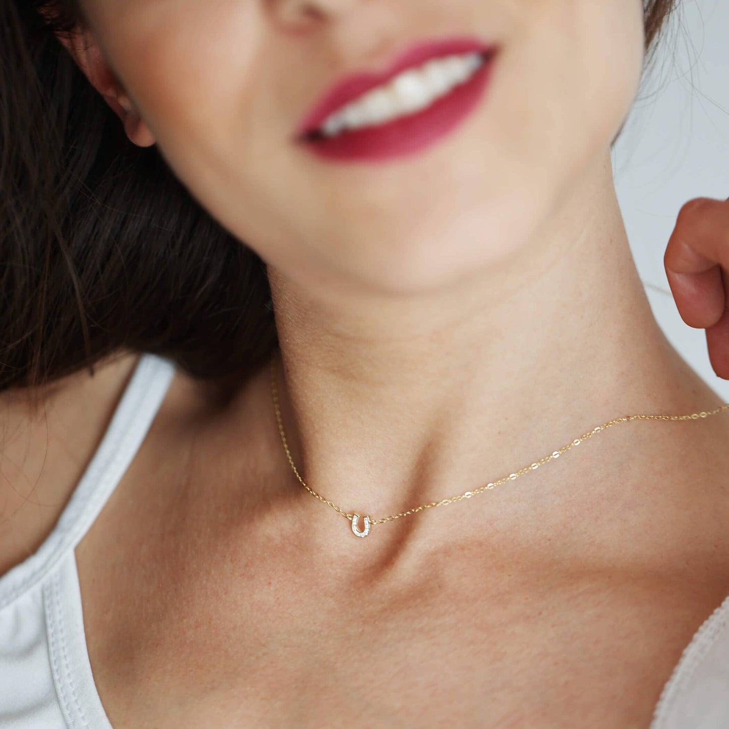 Sterling Silver Delicate Crystal Horseshoe Necklace