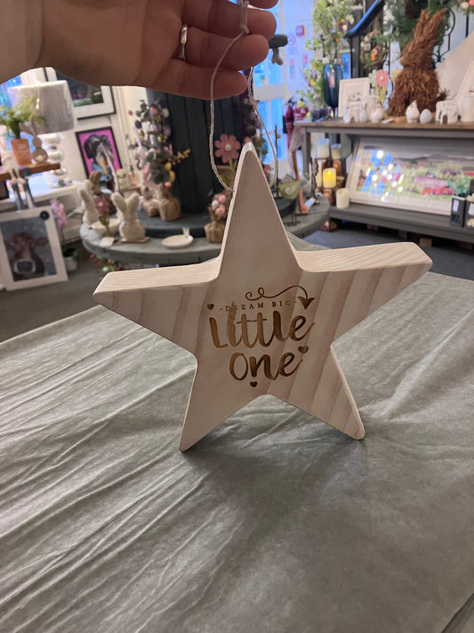 “Dream Big Little One” Hanging Wooden Star Plaque - Bluebell and Willow