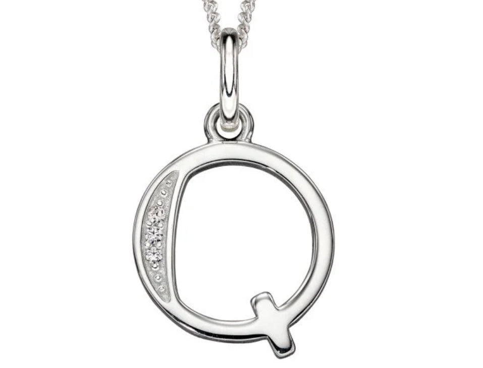 Beginnings Sterling Silver initial cubic zirconia - G, Q, U & Z - Bluebell and Willow