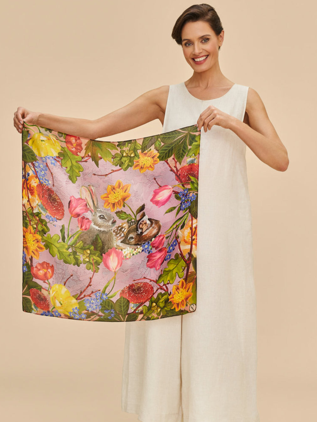 Powder 100% silk whimiscal square - Bluebell and Willow