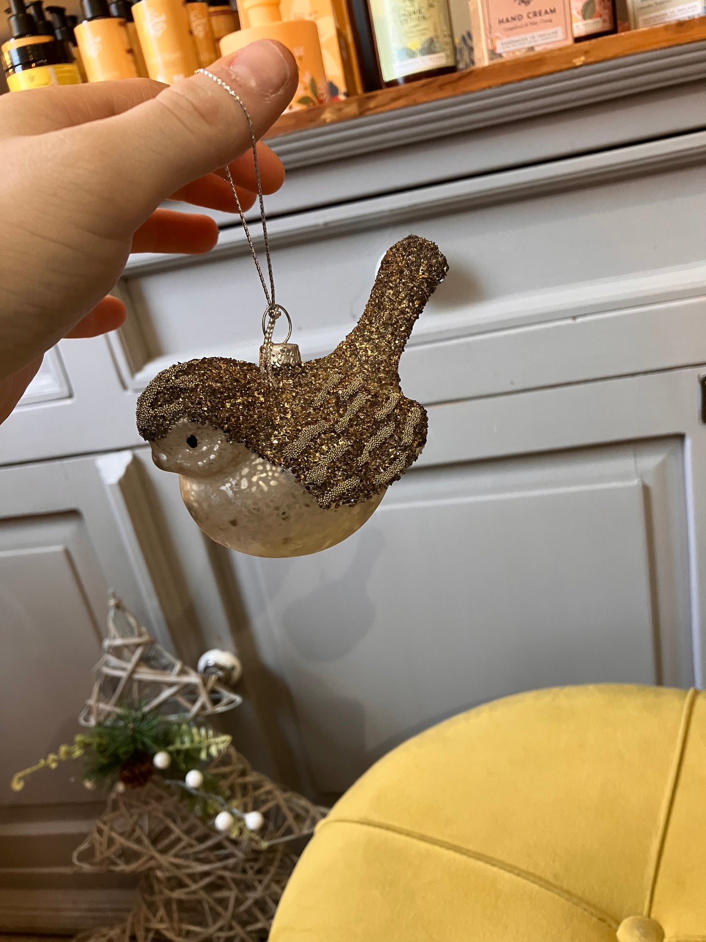 Gold Bejewelled Glass Bird Hanging Decoration - Bluebell and Willow