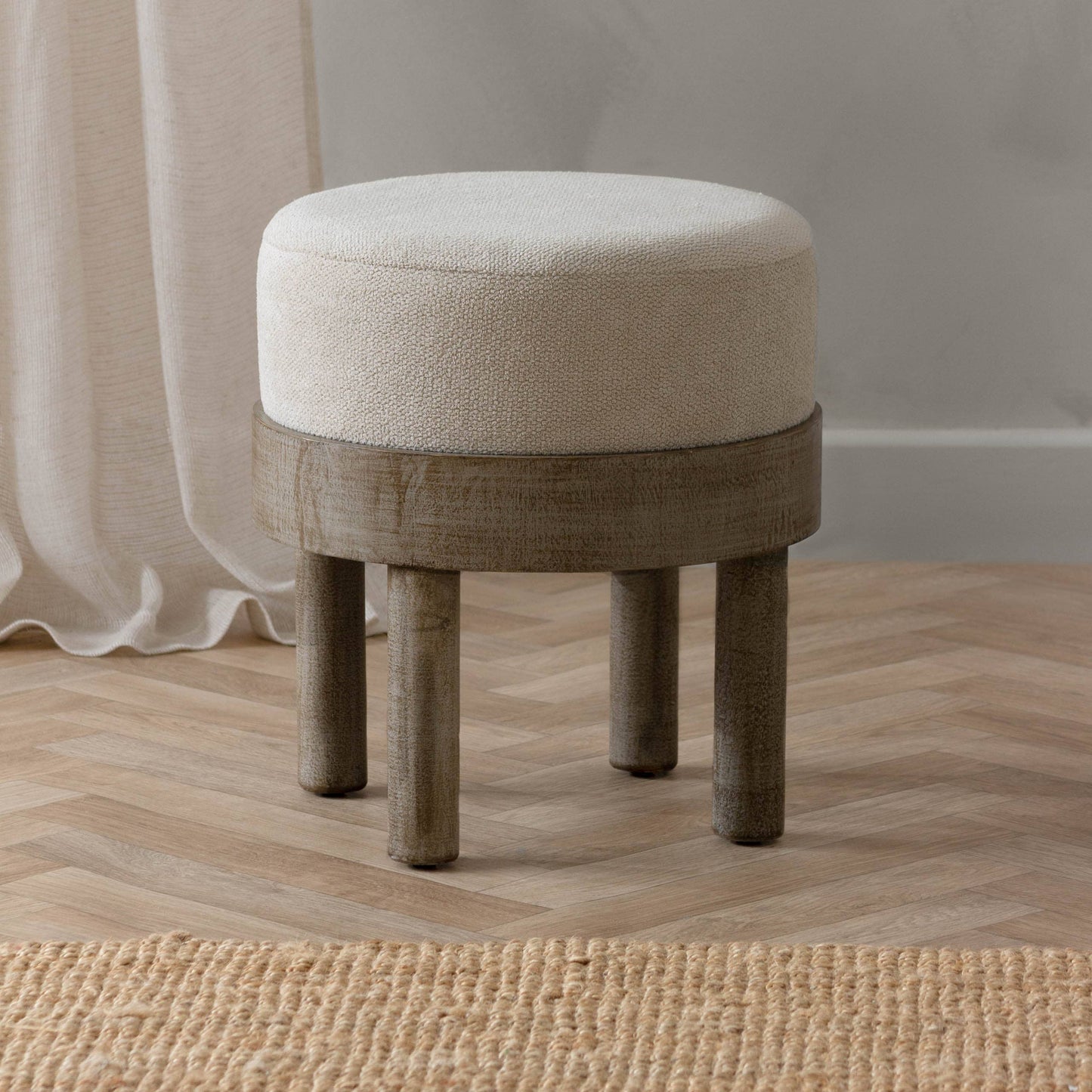 Ebbett Wooden Footstool Ecru