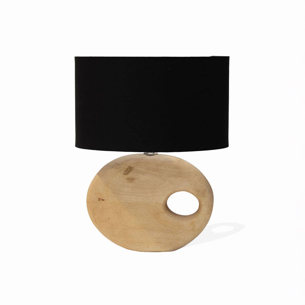 Light Sandblasted Wooden Table Lamp with Black Cotton Shade - Bluebell and Willow