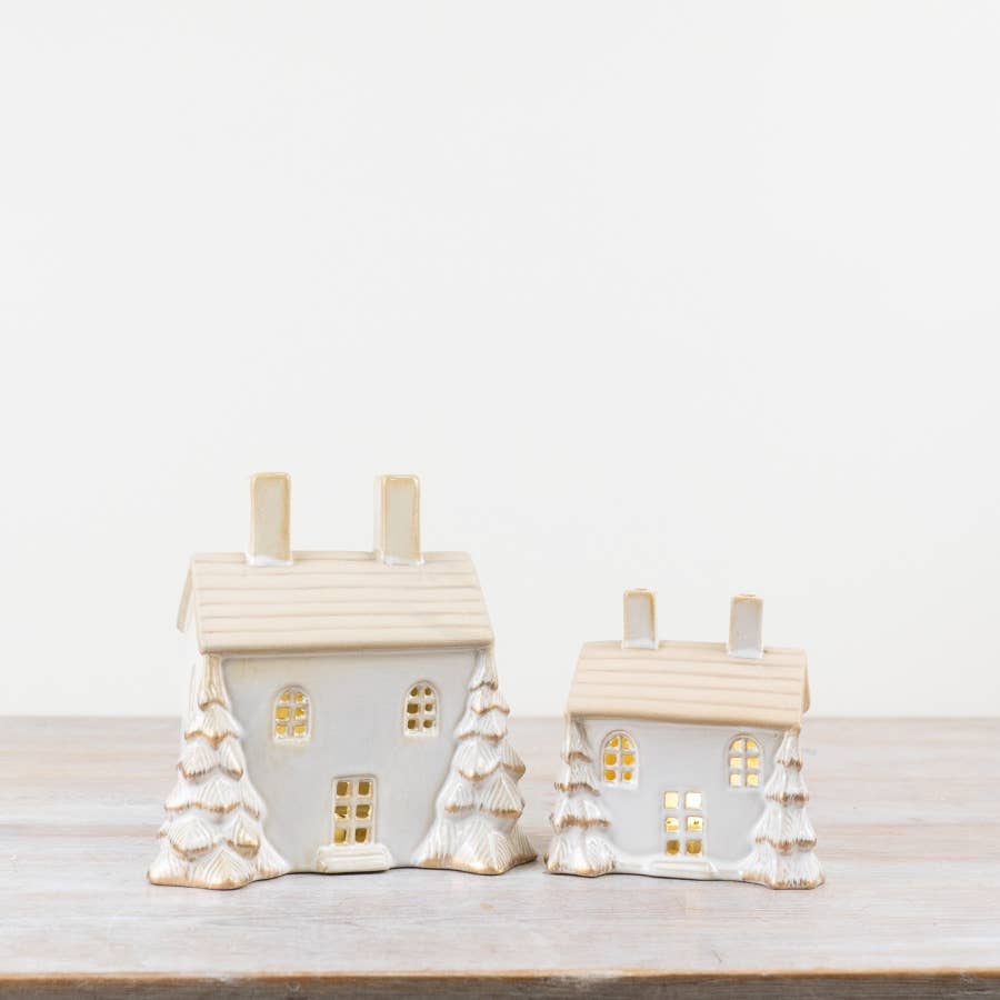 LED House w/ Gold Detailed Tree 17cm - Bluebell and Willow