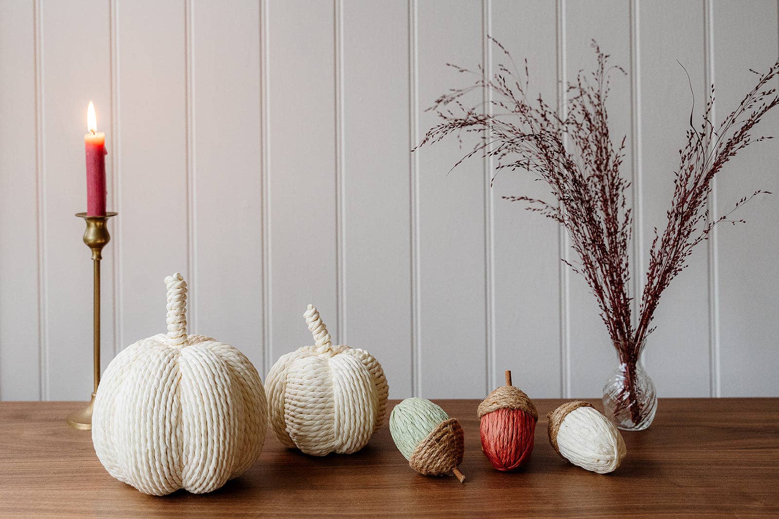 Rope and Paper Acorns (Green, Light Maroon and Rose) - Bluebell and Willow