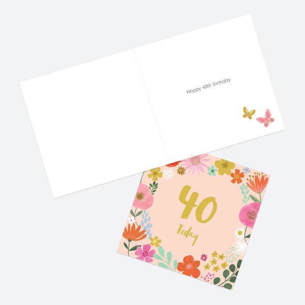 40th Birthday Card - Beautiful Blooms - Border 40 - Bluebell and Willow