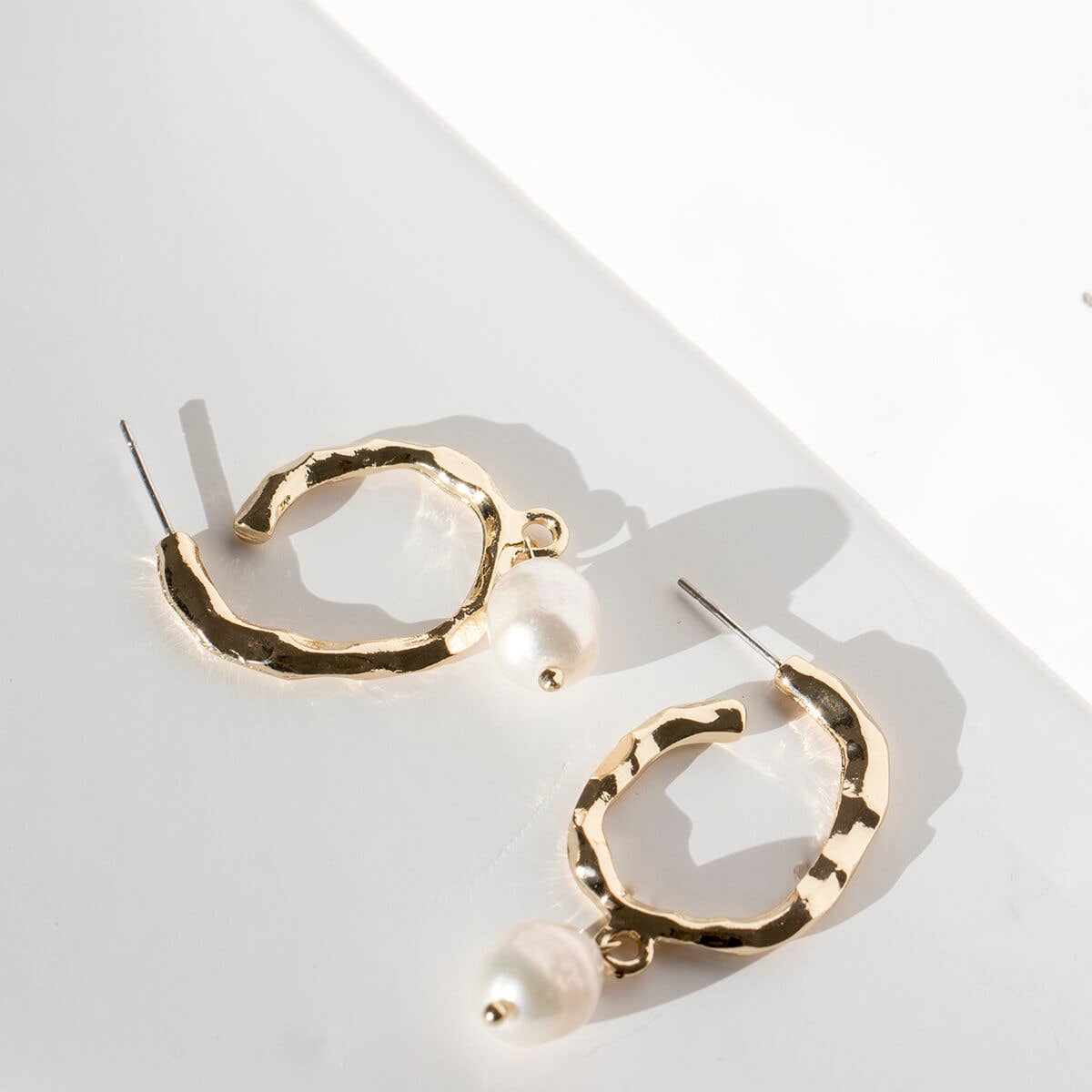 Biwa Freshwater Pearl Gold Ripple Earrings