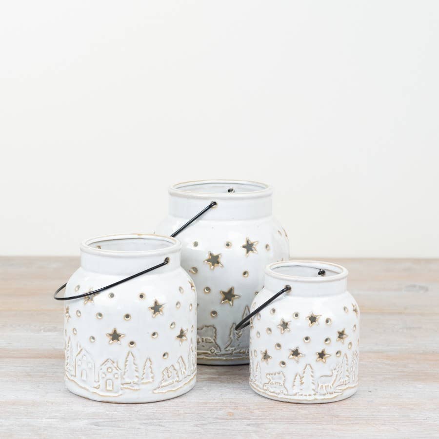 White Festive Scene Lantern 15cm