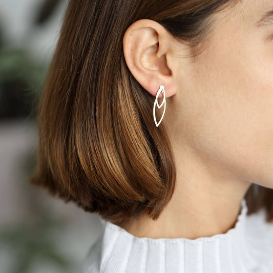 Minimalist Feather Drop Ear Jacket: Silver - Bluebell and Willow