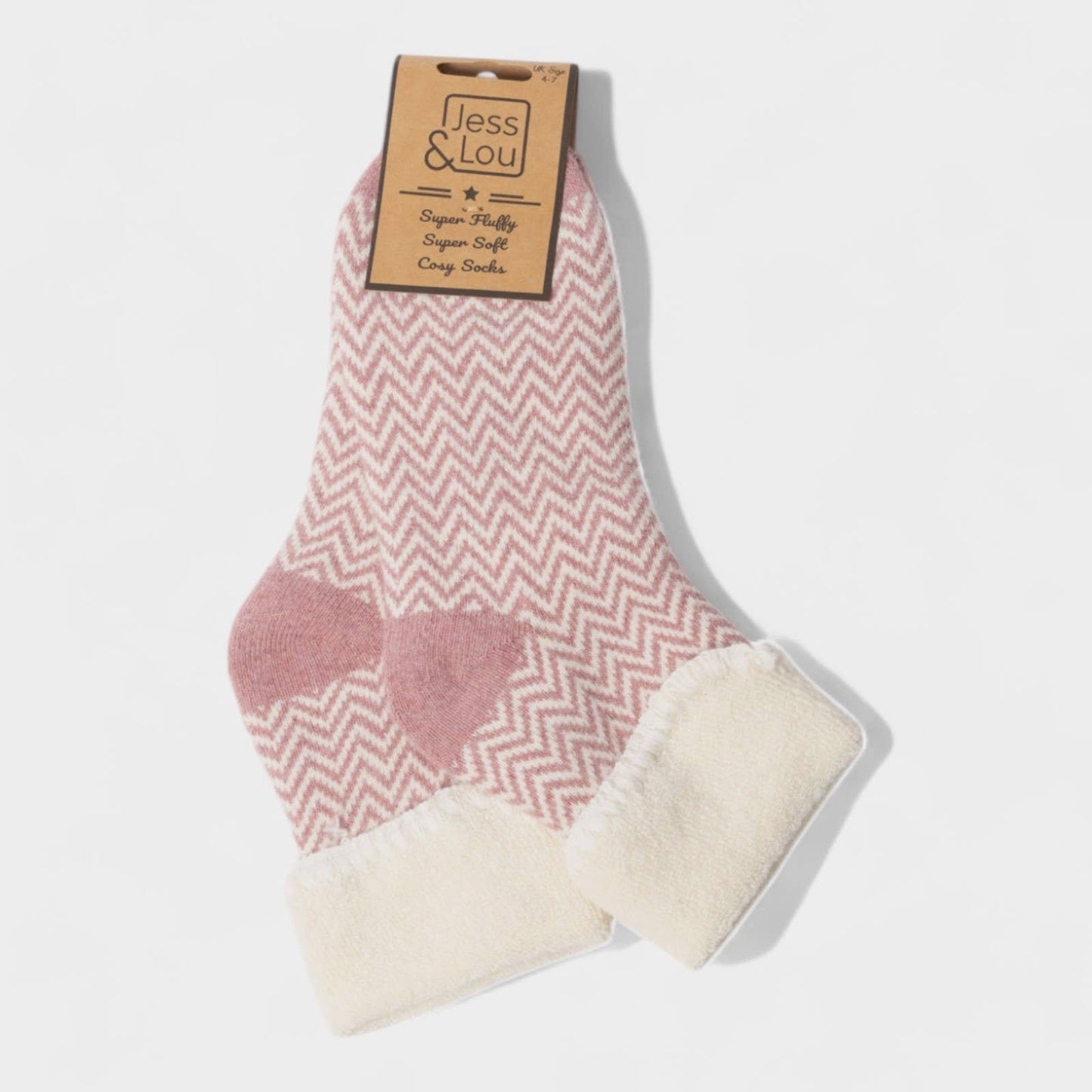 Herringbone Super Cosy Cuff Socks : Pink
