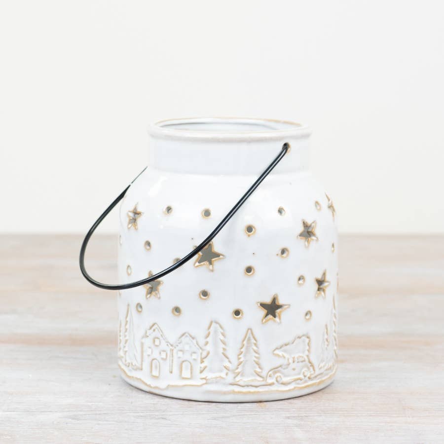White Festive Scene Lantern 15cm