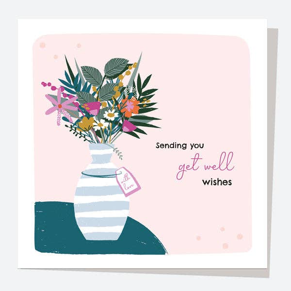 Get Well Soon Card - Pretty Wildflowers - Vase