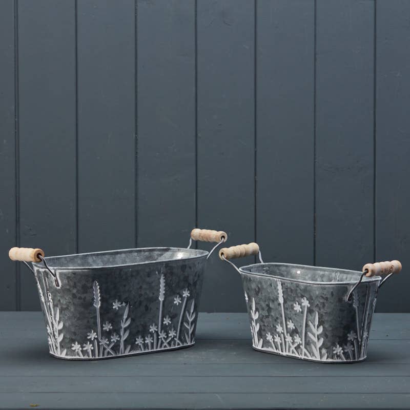 Set Of Two Meadow Oval Zinc Planters