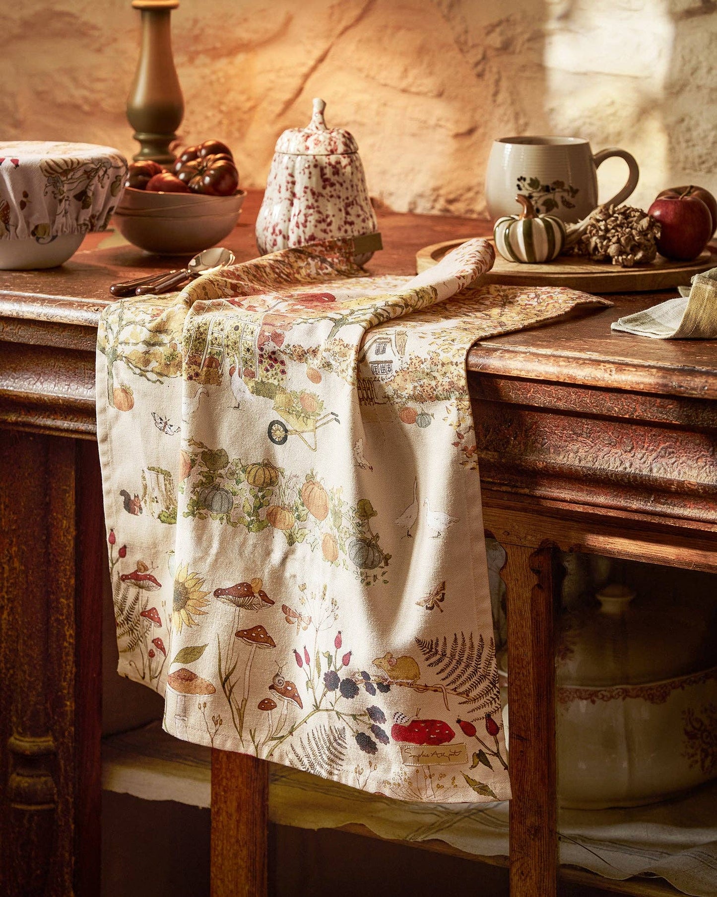 Autumn Forage Scene Tea Towel