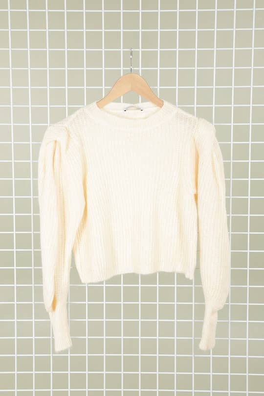 Cream Puff Sleeve Cropped Sweater- One Size