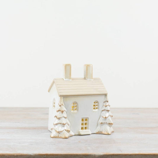 LED House w/ Gold Detailed Tree 17cm