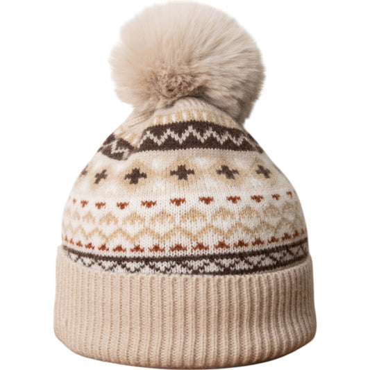 Unisex Beige Nordic Cosy Bobble Hat