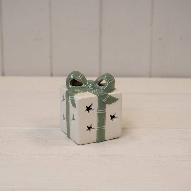 White/Green Ceramic Present with LED (small)