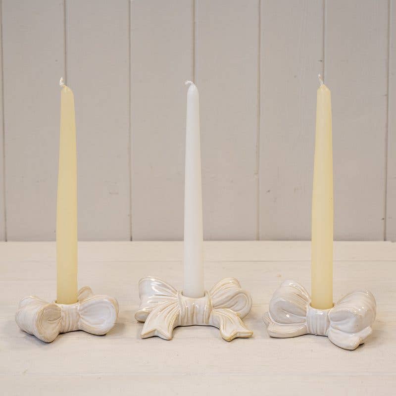 Glazed Ceramic Double Bow Candle Holder