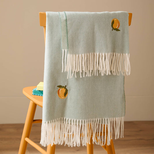 Fruits Lightweight Embroidered Throw Zesty Orange - Bluebell and Willow