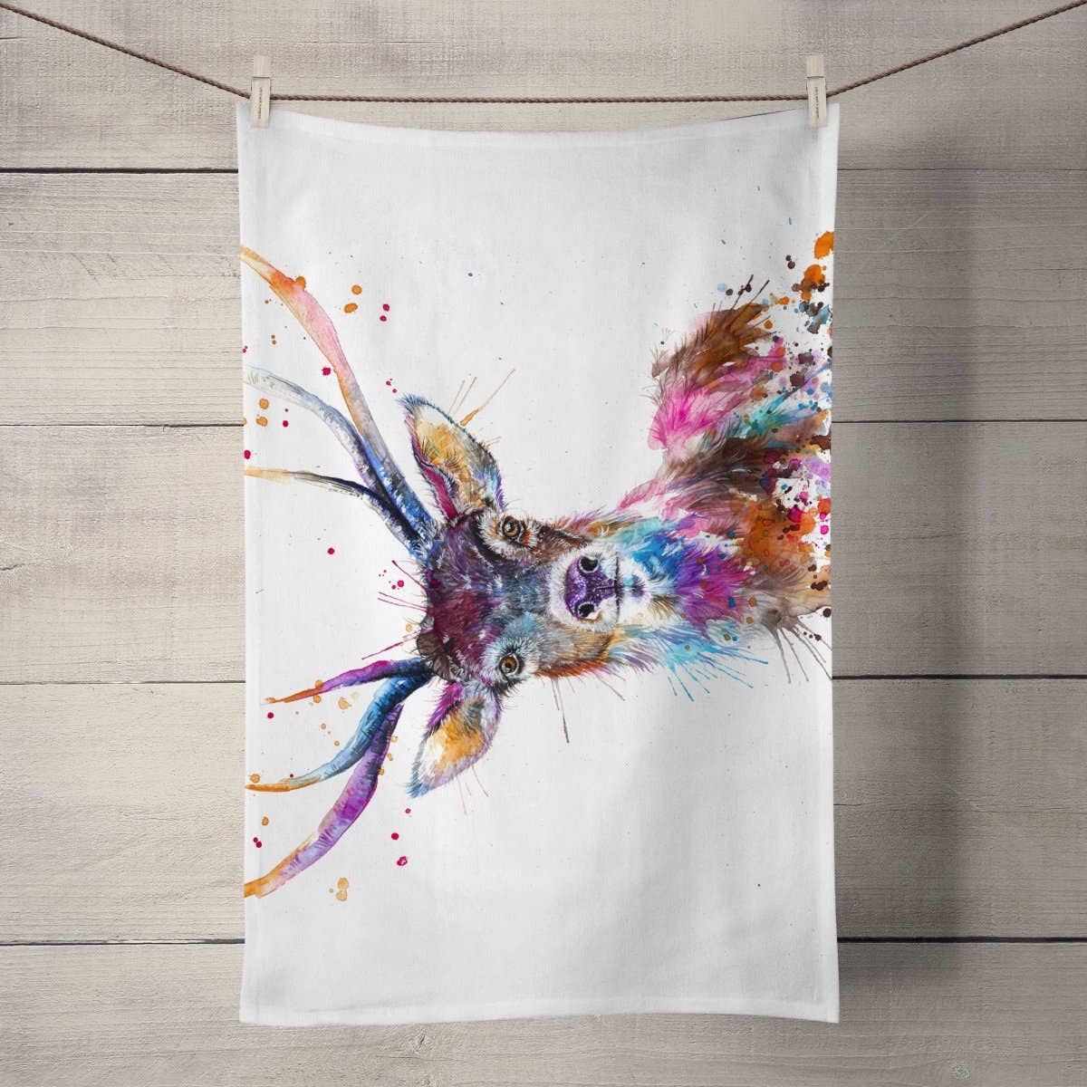 Splatter Rainbow Stag Tea Towel - Bluebell and Willow