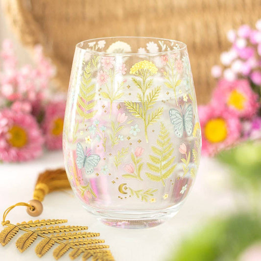 Luna Bloom Floral Print Stemless Glass - Bluebell and Willow