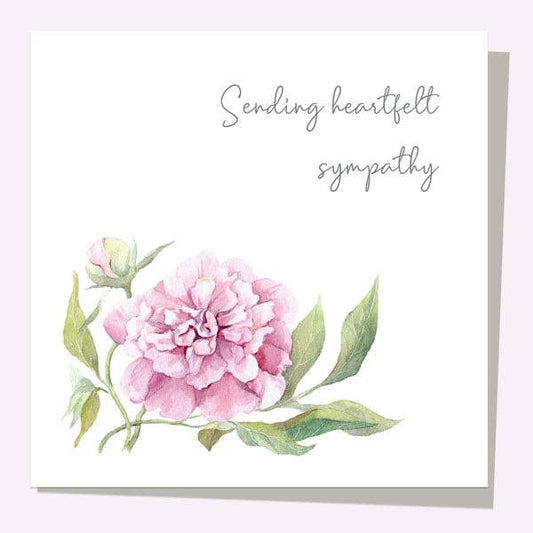 Sympathy Card - Pink Peony Sending Heartfelt Sympathy - Bluebell and Willow