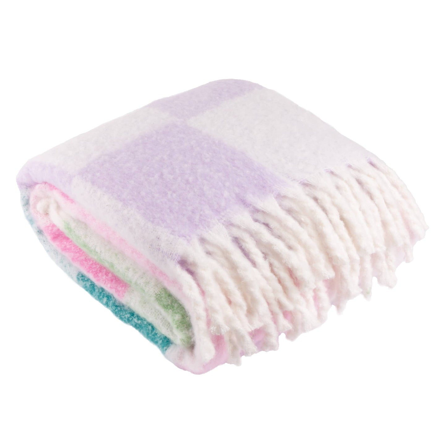 Maisie Checked Tasselled Throw Aqua Blossom - Bluebell and Willow
