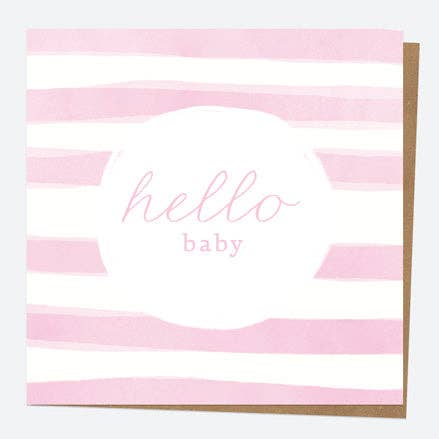 New Baby Card - Watercolour Stripes - Pink